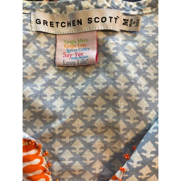 Gretchen Scott Beaded Cotton Batik Tunic Top Blouse Blue Orange Medium - Picture 8 of 8